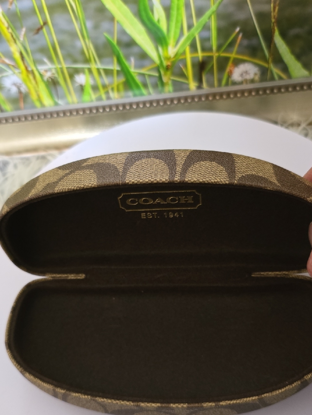 Coach Signature Canvas Eyeglass Case Brown Tan Hard Shell Sunglasses Case - Picture 7 of 10